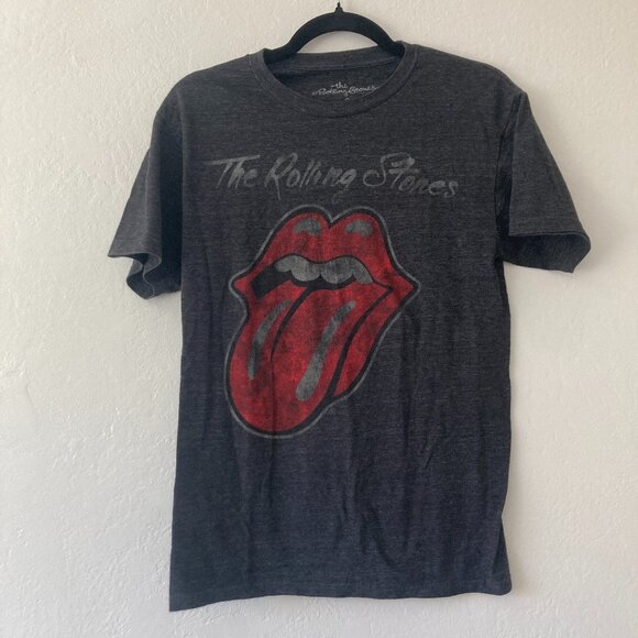Rolling Stones Graphic T Shirt Red Lips Classic Concert Gray Cozy Lounge Small - Picture 1 of 7